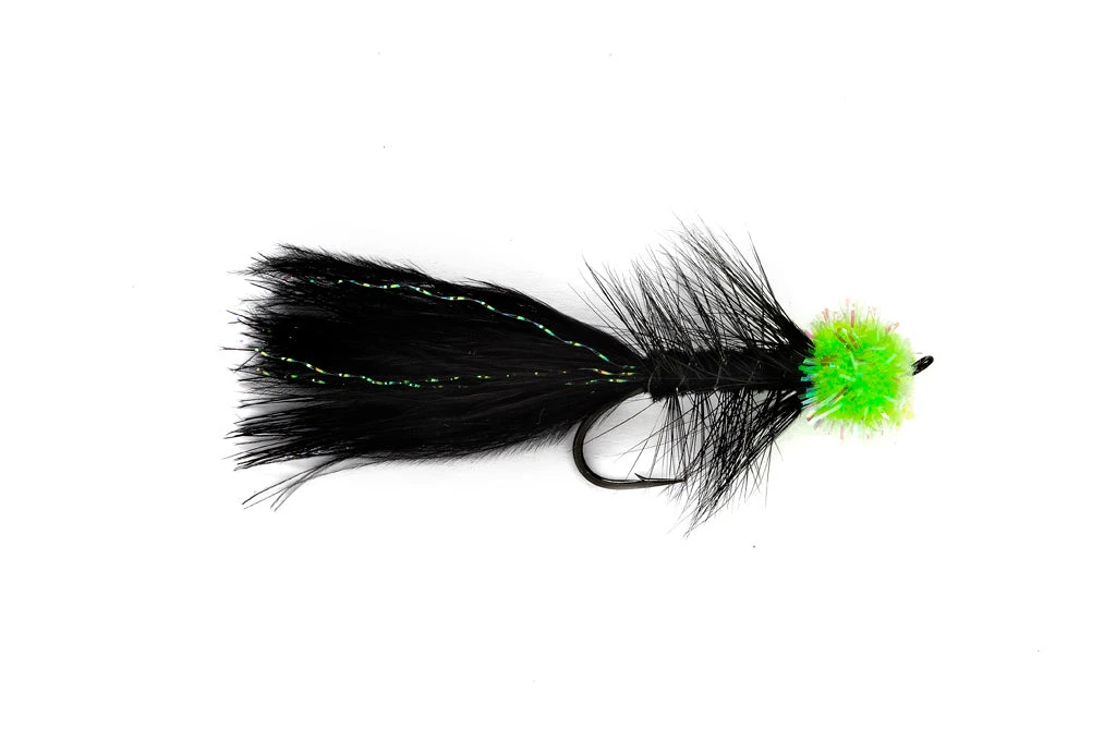 Fulling Mill Flies Mega Egg Leech Black & Chartreuse 3 Fulling Mill Flies Mega Egg Leech Black & Chartreuse